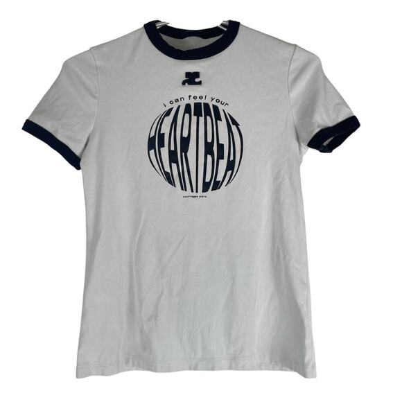 Courrèges White Heart Beat T-Shirt Size Small - Picture 8 of 8